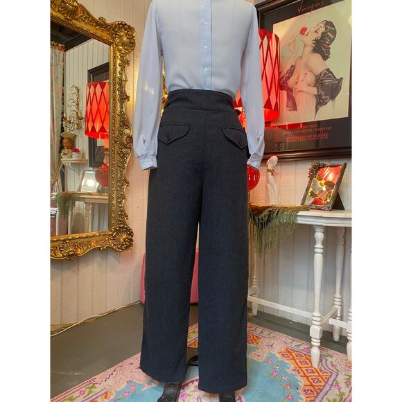 vintage 1990s gray wool pants high wrap waist banana republic pleated trousers 8 - Picture 9 of 10